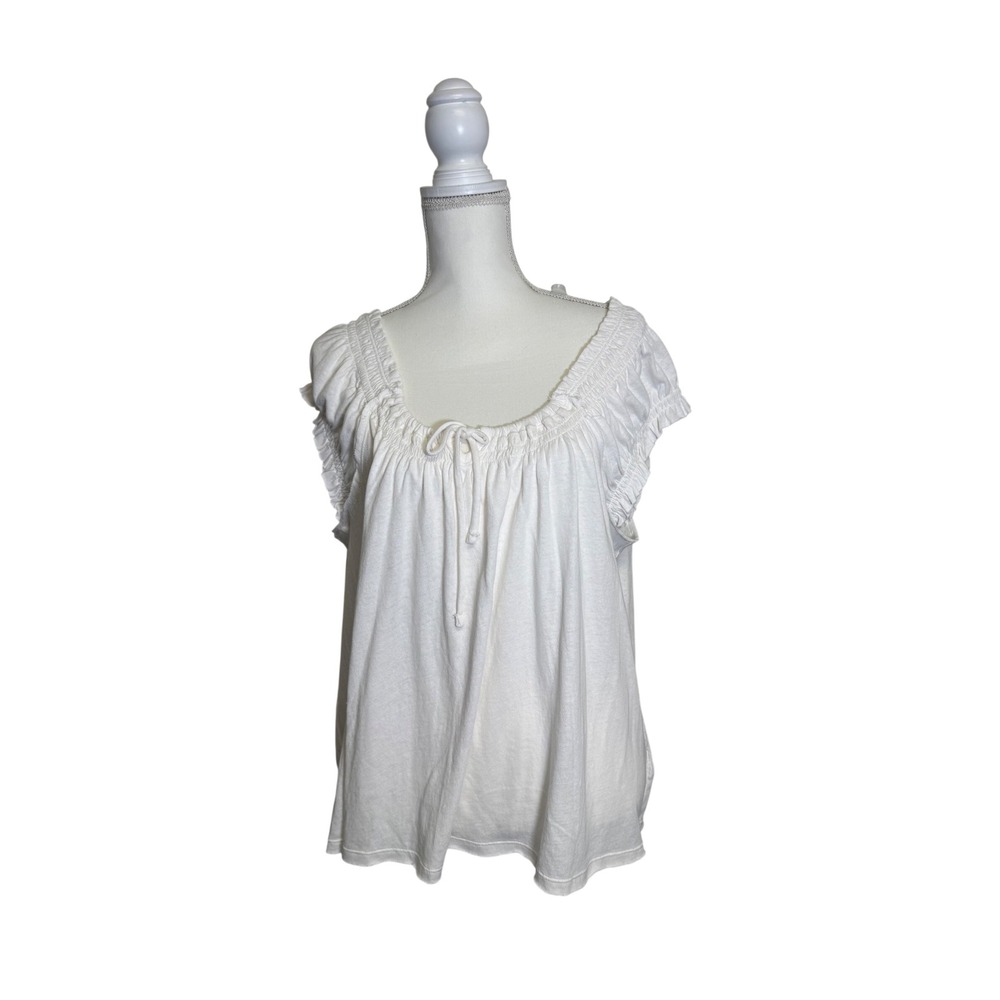 Lucky Brand Women's 100% Cotton White Ruched and Ruffled Flowy Blouse Size XXL